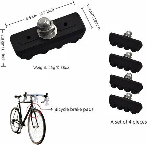 Bicycle Brake Pads 2-Pairs - Road Bike Caliper Brake Pads - Quiet All-Weather Brake Shoes with Quick Mud/Drain Slots - Compatible with Most C-Type Brake Systems (4 Pcs, Black) in Kuwait