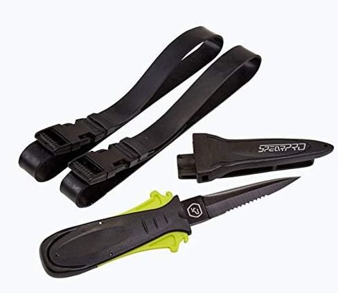 SpearPro Ribbon Dive Knife شفرة مطلية بالتفلون - 9 سم (تتضمن حافظة غمد مضادة للانزلاق وحزامين للساق/الذراع) in Kuwait