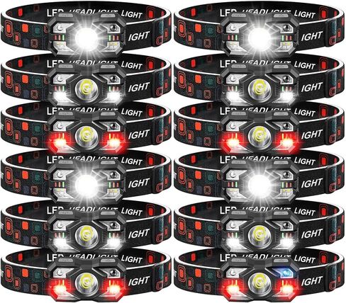 مصابيح الأمامية 6pack قابلة لإعادة شحنها ، 3000 Lumen Lumen Light Light Bright مصباح يدوي مصباح يدوي مع ضوء أحمر أبيض ، مستشعر حركة المصباح LED ، 5+5 لوضع للتخييم في الهواء الطلق في الجري المشي لمسافات طويلة in Kuwait
