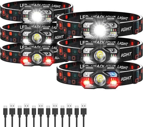 مصابيح الأمامية 6pack قابلة لإعادة شحنها ، 3000 Lumen Lumen Light Light Bright مصباح يدوي مصباح يدوي مع ضوء أحمر أبيض ، مستشعر حركة المصباح LED ، 5+5 لوضع للتخييم في الهواء الطلق في الجري المشي لمسافات طويلة in Kuwait