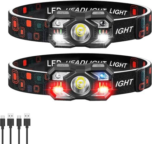 مصابيح الأمامية 6pack قابلة لإعادة شحنها ، 3000 Lumen Lumen Light Light Bright مصباح يدوي مصباح يدوي مع ضوء أحمر أبيض ، مستشعر حركة المصباح LED ، 5+5 لوضع للتخييم في الهواء الطلق في الجري المشي لمسافات طويلة in Kuwait