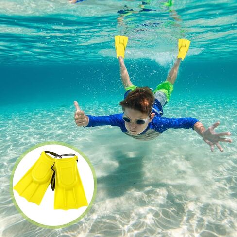 Kids Flippers 1 Pair 4.7x7.3in EVA & PVC Diving/Swimming Flippers with Adjustable Strap Portable Replacement Kids Swim Fins for Summer Adventure in Kuwait