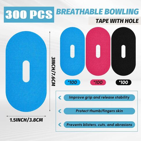 300 Pcs Bowling Thumb Tape with Breathing Holes, Pre Cut Sweat Absorbing & Protective Sports Tape for Men Women, Includes Plastic Storage Box in Saudi Arabia