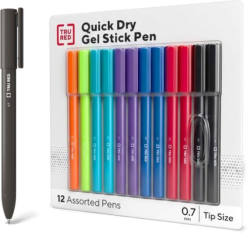 Staples Tru Red Quick Gry Gel Pens Med Point 0.7mm Asst 12/Pack (TR54483) in Saudi Arabia