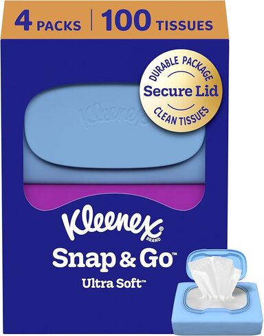 Kleenex Snap & Go Ultra Soft Facial Tissues, 9 On-the-Go Packs, 25 Tissues per Pack, 3-Ply, Packaging May Vary in Kuwait