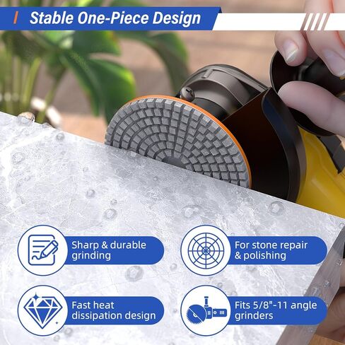 منصات تلميع ماسية BURMONG مقاس 4 بوصات لمطحنة الزوايا، 5/8 بوصة - 11 UNC من الحجر الرطب/الجاف وأقراص تلميع الخرسانة للجرانيت والرخام والبلاط والكوارتز والسيراميك (3 عبوات) in Kuwait