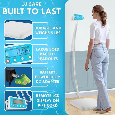 ميزان JJ CARE الطبي (660 رطلاً) - مقياس وزن الجسم بدرجة احترافية. شاشة LCD سهلة القراءة | ميزان مصارعة عالي التحمل للمنزل وصالة الألعاب الرياضية والمستشفيات والأطباء والاستخدام السريري in Saudi Arabia