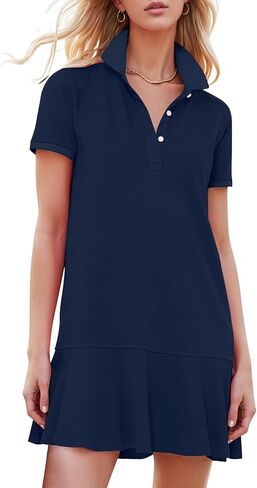 Kissonic Women's Polo Dress Short Sleeve V Neck Ruffle Hem Casual Summer Golf Tennis Mini Shirt Dresses in Saudi Arabia