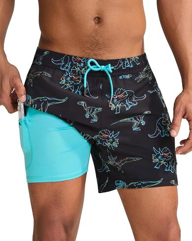 شورت سباحة رجالي من Maamgic مع بطانة مضغوطة مقاس 5 بوصات شورت شاطئ قابل للتمدد سريع الجفاف مع جيوب بسحاب شورت مانع للتشابك in Kuwait