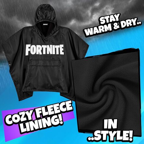 Fortnite Raincoat for Kids Teenagers Waterproof Hooded Rain Poncho with Fleece Lining Foldable Travel Youth Gamer Gifts in Saudi Arabia