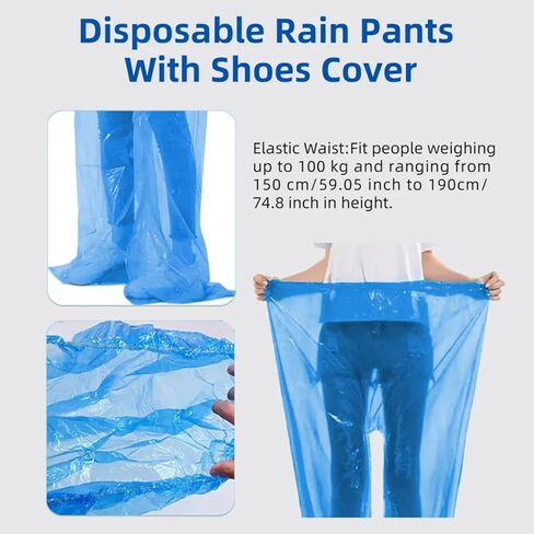 5 PCS Disposable Rain Pants for Kids, Thickened Plastic Waterproof Pants with Shoe Cover (White) in Kuwait