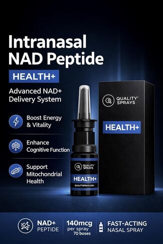 NAD+ Nasal Spray – 140mcg Per Spray, 70 Doses | Fast-Absorbing Intranasal Delivery | Cellular Energy & Focus Support | Premium Glass Bottle | Quality Sprays Health+ in Saudi Arabia