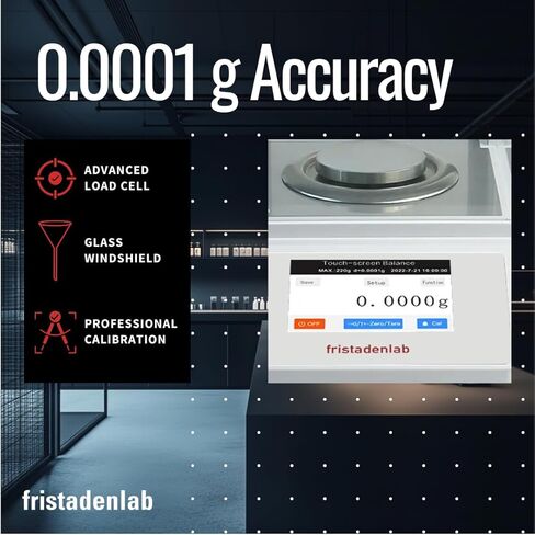 Fristaden Lab Analytical Balance – 220 g × 0.0001 g (0.1 mg) | External Calibration, Glass Draft Shield, RS-232 Data Output | Pre-Calibrated Lab Scale, U.S. Warranty in Saudi Arabia