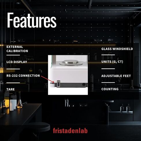 Fristaden Lab Analytical Balance – 220 g × 0.0001 g (0.1 mg) | External Calibration, Glass Draft Shield, RS-232 Data Output | Pre-Calibrated Lab Scale, U.S. Warranty in Saudi Arabia