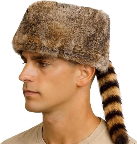 قبعة روسية من فراء الأرنب من فورسيلز للرجال والنساء للجنسين، قبعات يوشانكا بذيل الراكون للشتاء باللون البني in Kuwait