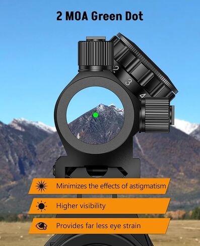 MidTen Motion Awake Green Dot Sight, 2 MOA Green Dot Optics 1x20mm Compact Scope, IPX7 Waterproof & Fogproof, Lower 1/3 Co-Witness Riser Included for 21mm Picatinny Rail in Kuwait