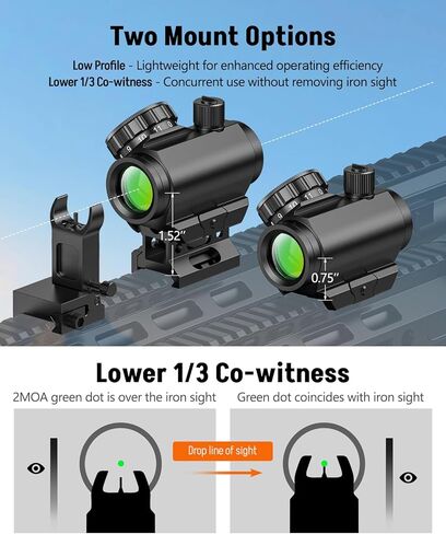 MidTen Motion Awake Green Dot Sight, 2 MOA Green Dot Optics 1x20mm Compact Scope, IPX7 Waterproof & Fogproof, Lower 1/3 Co-Witness Riser Included for 21mm Picatinny Rail in Kuwait