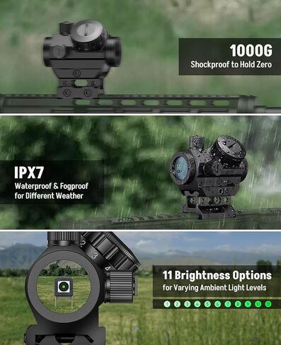 MidTen Motion Awake Green Dot Sight, 2 MOA Green Dot Optics 1x20mm Compact Scope, IPX7 Waterproof & Fogproof, Lower 1/3 Co-Witness Riser Included for 21mm Picatinny Rail in Kuwait