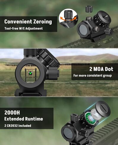 MidTen Motion Awake Green Dot Sight, 2 MOA Green Dot Optics 1x20mm Compact Scope, IPX7 Waterproof & Fogproof, Lower 1/3 Co-Witness Riser Included for 21mm Picatinny Rail in Kuwait