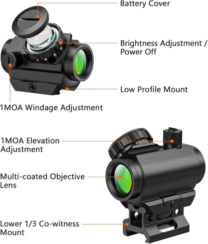 MidTen Motion Awake Green Dot Sight, 2 MOA Green Dot Optics 1x20mm Compact Scope, IPX7 Waterproof & Fogproof, Lower 1/3 Co-Witness Riser Included for 21mm Picatinny Rail in Kuwait