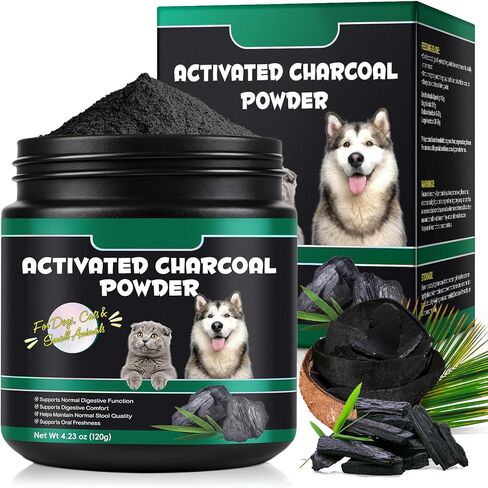 الفحم المنشط من AIQIUSHA للكلاب والقطط، 120 جم مسحوق الفحم النقي للحيوانات الأليفة والماشية - دعم الجهاز الهضمي اليومي، يساعد في الحفاظ على البراز الطبيعي، مكون واحد، غير معدل وراثيًا، خالي من الغلوتين in Kuwait