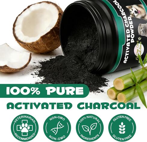 الفحم المنشط من AIQIUSHA للكلاب والقطط، 120 جم مسحوق الفحم النقي للحيوانات الأليفة والماشية - دعم الجهاز الهضمي اليومي، يساعد في الحفاظ على البراز الطبيعي، مكون واحد، غير معدل وراثيًا، خالي من الغلوتين in Kuwait