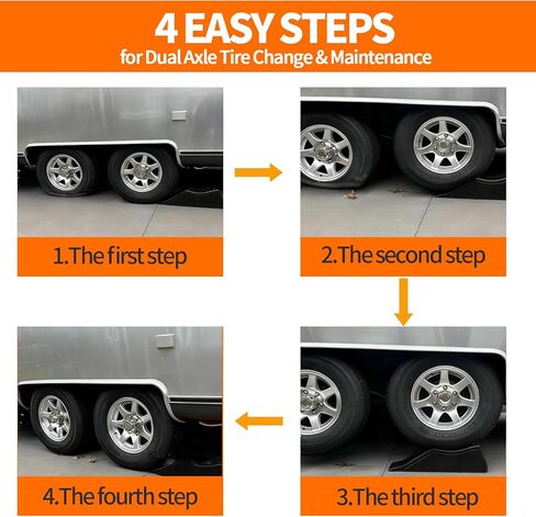 2 Piece Tandem Wheel Ramp, Portable Car Service Ramp, 5.5in Tire Lift Trailer Wheel Jack RV Flat Tire Ramp, for Routine Tire Replacement Repairs in Saudi Arabia
