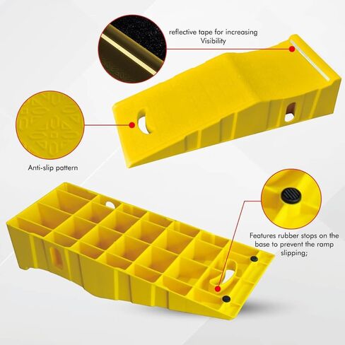 2Pack 6″ Yellow Lift Car Ramps - 10,000 lbs Capacity per Pair, Non-Slip Surface with Reflectors,Vehicle Service Ramps for Maintenance, Oil Changes, and Repairs in Kuwait