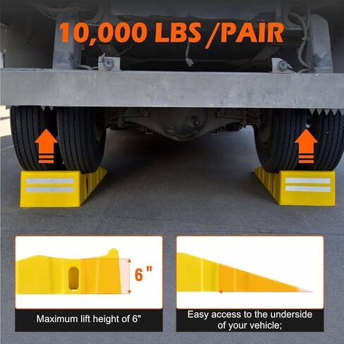 2Pack 6″ Yellow Lift Car Ramps - 10,000 lbs Capacity per Pair, Non-Slip Surface with Reflectors,Vehicle Service Ramps for Maintenance, Oil Changes, and Repairs in Kuwait