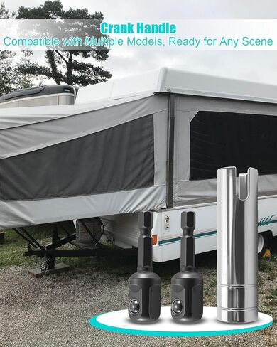 محول مقبض كرنك متوافق مع Coleman Fleetwood Pop Up Camper، مرفق مثقاب المقبس لرفع جاك المقطورة، استبدال الكروم عالي التحمل لرفع وخفض سقف العربة in Kuwait