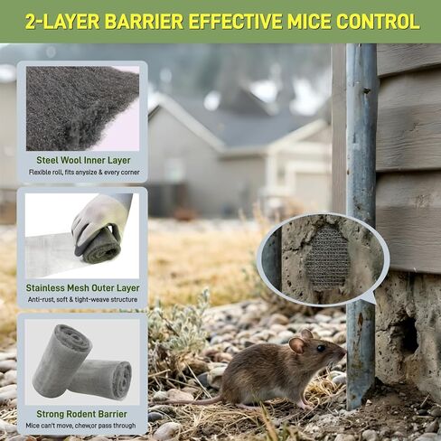 التحكم في الفئران من الصوف الفولاذي، 3 عبوات من الصوف الفولاذي 0000 و1 حزمة من شبكة الفولاذ المقاوم للصدأ مع قفازات ومقص وعصا خشبية، طقم حشو فجوة الماوس للمنزل والمرآب in Kuwait