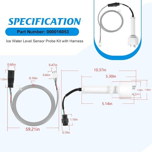 000016053 Ice Water Level Sensor Probe Kit with Harness Replacement for Manitowoc Commercial Ice Machines, Compatible with I0600, I1400, ID0522A, and More Models – Premium Ice Maker Parts in Saudi Arabia