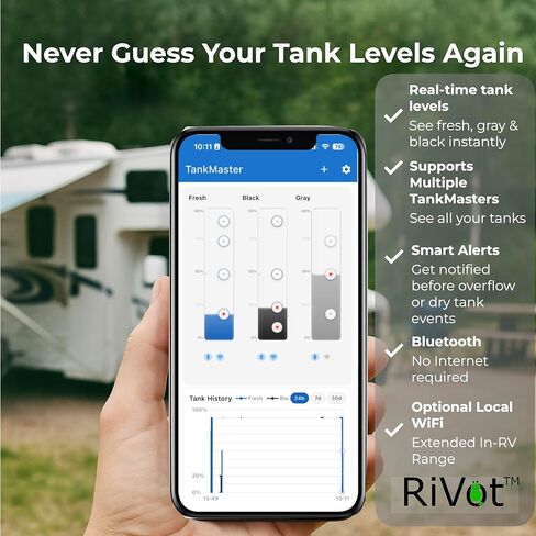 شاشة خزان TankMaster RV - أجهزة استشعار خارجية لمستوى الخزان بدون تلامس مع بلوتوث وواي فاي - خزانات جديدة ورمادية وسوداء بدون تثبيت مثقاب لمقطورات السفر والبيوت المتنقلة - iOS وAndroid in Saudi Arabia
