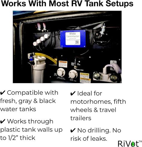 شاشة خزان TankMaster RV - أجهزة استشعار خارجية لمستوى الخزان بدون تلامس مع بلوتوث وواي فاي - خزانات جديدة ورمادية وسوداء بدون تثبيت مثقاب لمقطورات السفر والبيوت المتنقلة - iOS وAndroid in Saudi Arabia