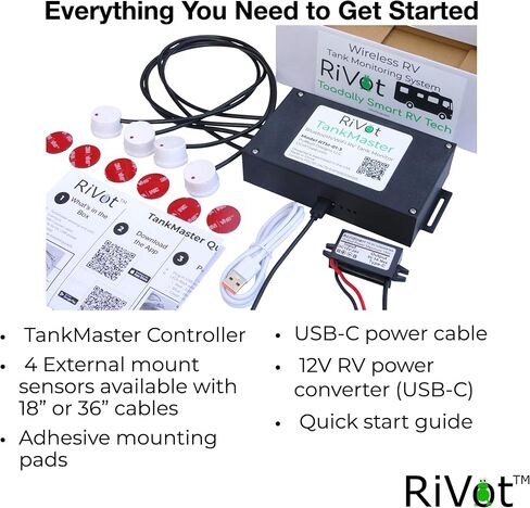 شاشة خزان TankMaster RV - أجهزة استشعار خارجية لمستوى الخزان بدون تلامس مع بلوتوث وواي فاي - خزانات جديدة ورمادية وسوداء بدون تثبيت مثقاب لمقطورات السفر والبيوت المتنقلة - iOS وAndroid in Saudi Arabia