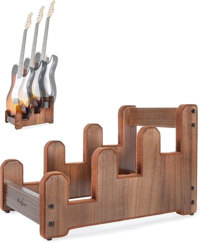 Multi Guitar Stand, 3-Tier Black Walnut Wood Electric Guitar Stand for 3 Electric or Bass, Multiple Instrument Rack for Men, Wooden Floor Electric Bass Rack for Home Decor and Studio Display in Saudi Arabia