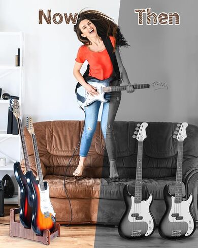 Multi Guitar Stand, 3-Tier Black Walnut Wood Electric Guitar Stand for 3 Electric or Bass, Multiple Instrument Rack for Men, Wooden Floor Electric Bass Rack for Home Decor and Studio Display in Saudi Arabia