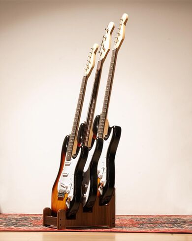 Multi Guitar Stand, 3-Tier Black Walnut Wood Electric Guitar Stand for 3 Electric or Bass, Multiple Instrument Rack for Men, Wooden Floor Electric Bass Rack for Home Decor and Studio Display in Saudi Arabia