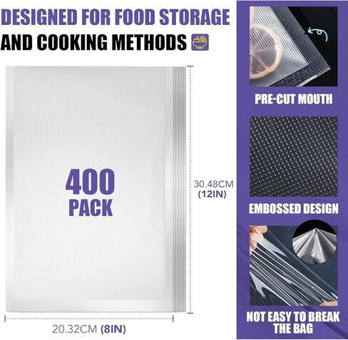 CAREGY Vacuum Sealer Bags 200 Quart 8" x 12" with BPA Free for Food Storage Meal Prep or Sous Vide in Kuwait