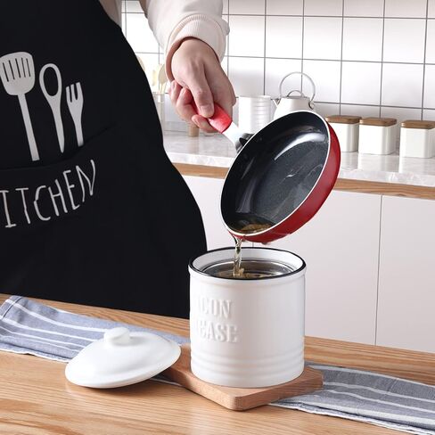 ONTUBE Ceramic Bacon Grease Container Keeper with Strainer,1L Frying Oil Storage Can for Kitchen, White in Kuwait
