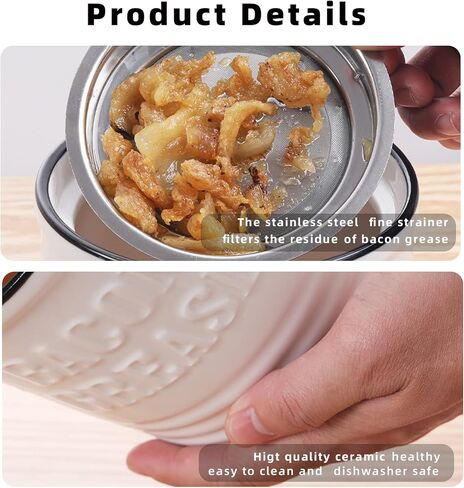 ONTUBE Ceramic Bacon Grease Container Keeper with Strainer,1L Frying Oil Storage Can for Kitchen, White in Kuwait