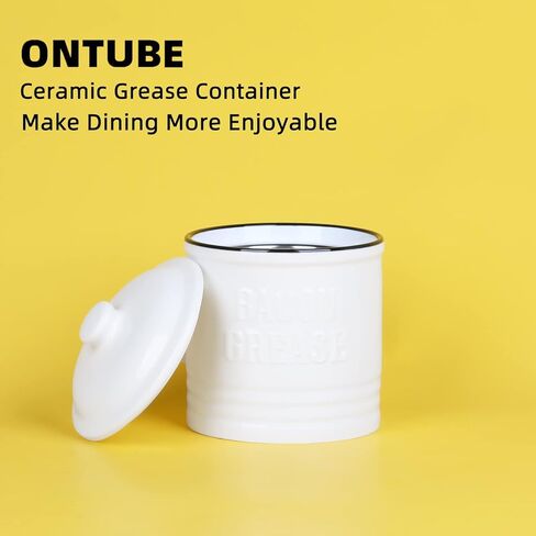 ONTUBE Ceramic Bacon Grease Container Keeper with Strainer,1L Frying Oil Storage Can for Kitchen, White in Kuwait