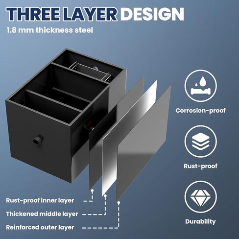 Grease Trap, 20.32 GPM Grease Interceptor, 50 LBS Carbon Steel Under Sink Interceptor, Commercial Interceptor for Home Kitchen, Canteen, Restaurant, Coffee Shop, Free Returns! (30LBS/11.32GPM) in Saudi Arabia