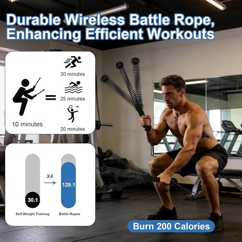 قطعتان من حبال المعركة الموزونة بدون حبال لصالة الألعاب الرياضية المنزلية، حبال المعركة اللاسلكية الثقيلة للرجال والنساء، معدات تمرين محمولة لبناء القوة، HIIT، SOGA para Ejercicios in Kuwait
