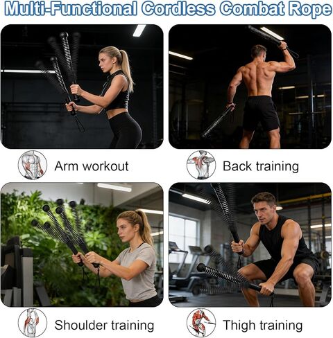 قطعتان من حبال المعركة الموزونة بدون حبال لصالة الألعاب الرياضية المنزلية، حبال المعركة اللاسلكية الثقيلة للرجال والنساء، معدات تمرين محمولة لبناء القوة، HIIT، SOGA para Ejercicios in Kuwait