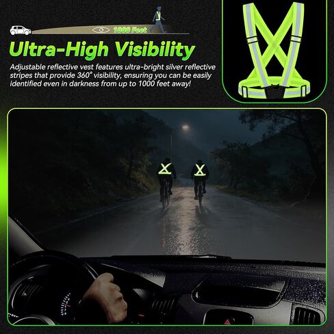 3PCS Reflective Vest Running Gear, 360°High Visibility Adjustable Safety Vest for Dog Walking, Night Running, Hiking in Kuwait