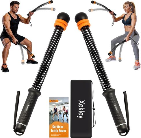 Portable Ropeless Battle Ropes, Adjustable Cordless Battle Ropes with Dual Weight Rings & Resistance Springs for Home Gym Workout, Weighted Low-Impact HIIT Exercise Equipment for Men & Women in Saudi Arabia