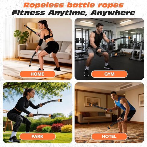 Portable Ropeless Battle Ropes, Adjustable Cordless Battle Ropes with Dual Weight Rings & Resistance Springs for Home Gym Workout, Weighted Low-Impact HIIT Exercise Equipment for Men & Women in Saudi Arabia