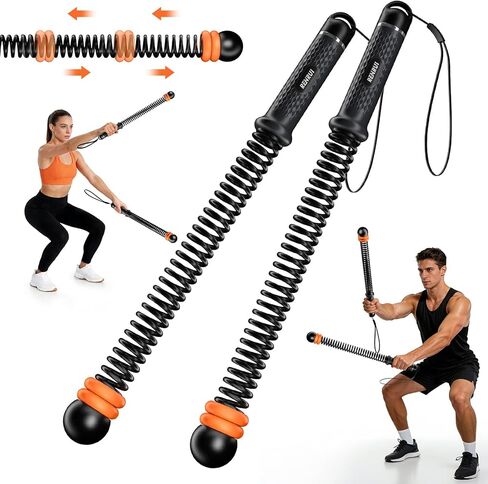 Cordless Battle Ropes with Adjustable Resistance Springs – Weighted Ropeless Battle Rope for Home Gym, Portable Workout Equipment for Strength Training & Cardio Fitness Black & Orange in Kuwait