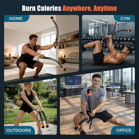 Cordless Battle Ropes with Adjustable Resistance Springs – Weighted Ropeless Battle Rope for Home Gym, Portable Workout Equipment for Strength Training & Cardio Fitness Black & Orange in Kuwait